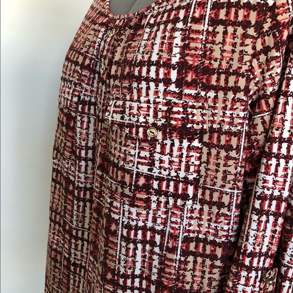 PerSeption Womens top size 2X Burgundy White Turn Up 3/4 Sleeve Semi Loose New - Picture 6 of 8